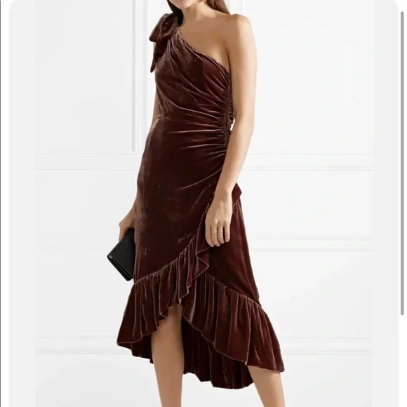 ulla johnson one shoulder dress Ulla Johnson | Women's Avalina Ruffled Silk One Shoulder Gown in Green Chiffon Layered Evening Size 2 | Black Tie | Evening